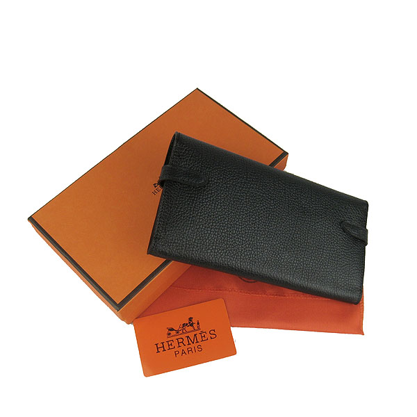 High Quality Hermes Kelly Long Clutch Bag Black H009 Replica - Click Image to Close